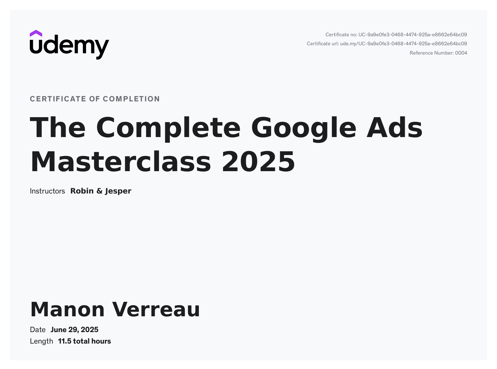 GOOGLE ADS UDEMY CERTIFICATION